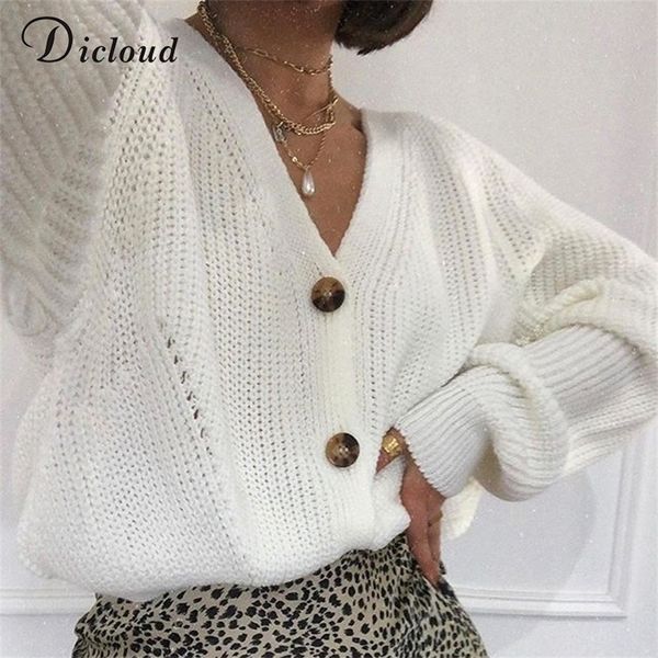 Dicloud White Cardigan Mulheres Inverno Longa Batwing Sleeve Oversized Sweater de malha oco para fora Knitwear Estilo Coreano 201023