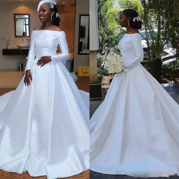 

white satin long sleeve a line country wedding dresses black girls african wedding gowns abito da sposa bridal gowns