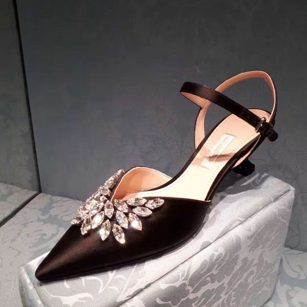 

bride shoes woman pointed toe kittens pointed toe kitten heels rhinestone sandals women wedding stiletto thin heels 0928, Black