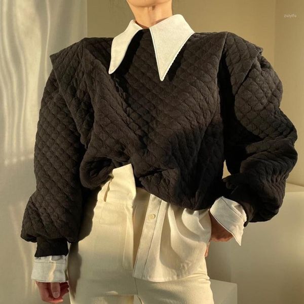 

ewq] 2020 autumn winter fashion female round neck minimalist long-sleeved solid color short pullover sweatshirts 8q3181, Black