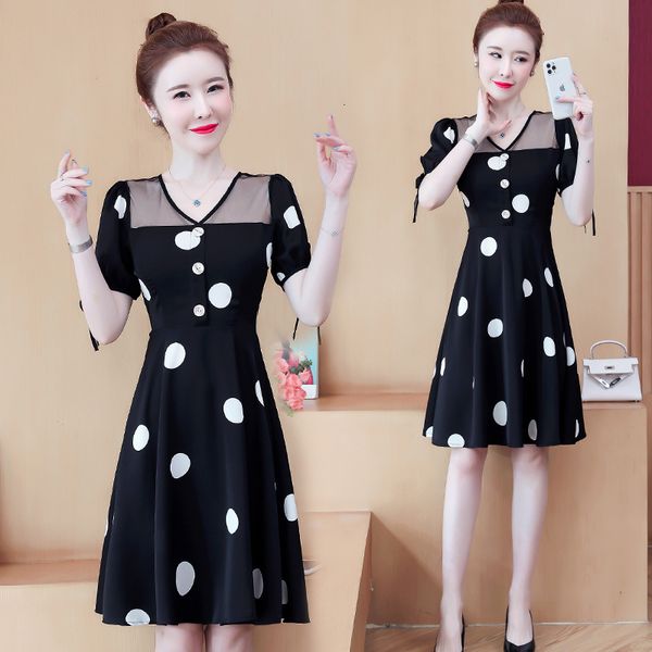 

womens v-neck summer plus size black dot short sleeves casual skater beach dressed 2x7f, Black;gray