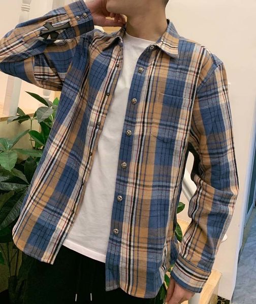 

fashion brand autumn winter croxin leather cuffs embroidery cross silver button plaid shirt coat classic series for men and women, Black;gray