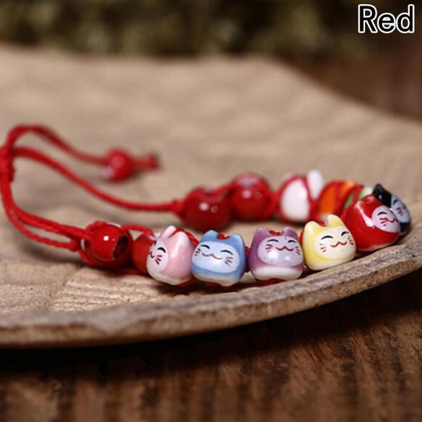 

new arrive 1 piece handmade cute ceramic lucky cat charm beaded bracelet fortune wish men women bracelet, Golden;silver
