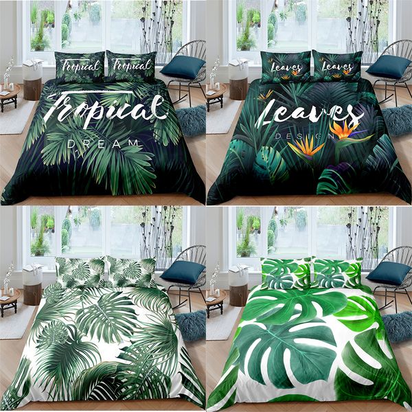 

zeimon tropical leaves pattern duvet cover set bedding set king queen full twin size bed set luxury 2/3pcs bedding sets