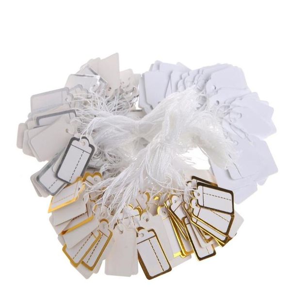 

100pcs paper jewelry price tags strung pricing tag with string gold and silver store accessories necessity lable tag paper k4ym9, Slivery;golden