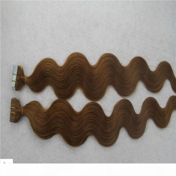 

light brown color brazilian skin weft tape hair extensions 10-30 inchs body wave hair weaving 100% human hair weav, Black