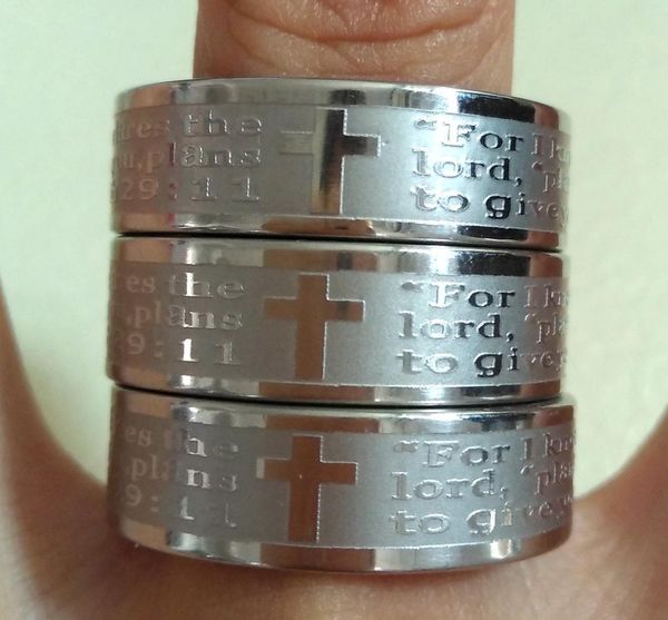 

50pcs etch lord's prayer "for i know the plans..jeremiah 29:11" english bible cross stainless steel rings wholesa wmtwtp dh_g, Silver