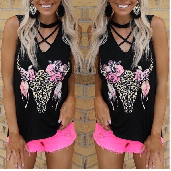 

2019 лета вокруг шеи свободно корова печатающей головки женщины 2019 лета вокруг шее свободно корова печатающей головки жилет футболки vestw, White