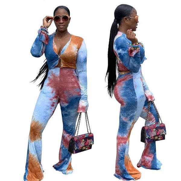 

2020 new set print v-neck autumn winter harlem flared pants 2-piece set, Gray