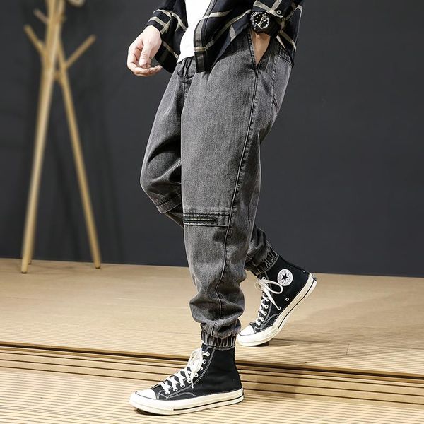 

men's jeans fashion streetwear men black gray loose fit spliced designer cargo pants hombre hip hop harem joggers trousers, Blue