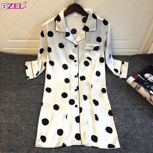 

white night dress polka dot nightgowns women silk sleepwear satin night wear 2019 spring nighty dress causal gown1, Black;red