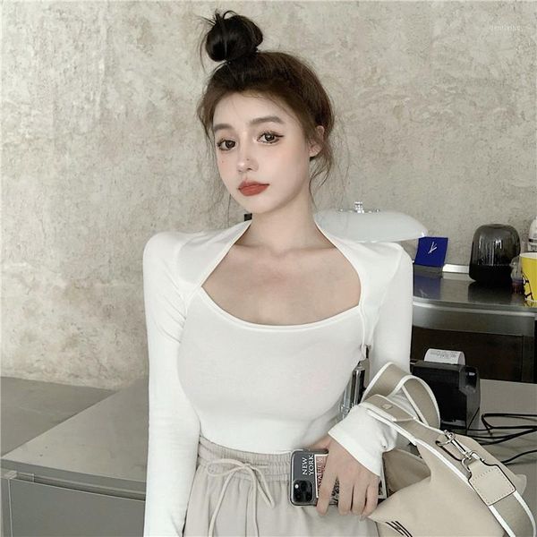 

women's polos c autumn 2021 style waistcoat long-sleeved t-shirt women long sleeve loose base, White