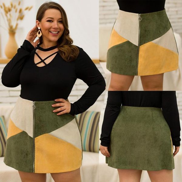 

women's autumn fashion plus size three-color stitching zipper thick mini skirt skirts womens jupe femme faldas mujer moda 20191, Black