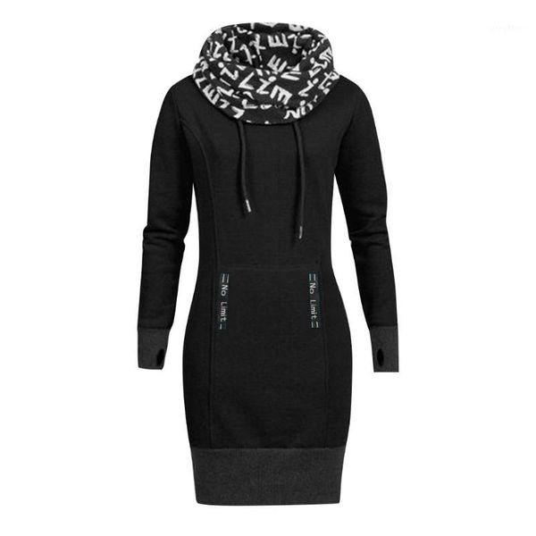 

plus size women long sleeve dresses ladies letter print collar turtleneck casual bodycon mini dress vestidos verano 2019 xew1, Black;gray