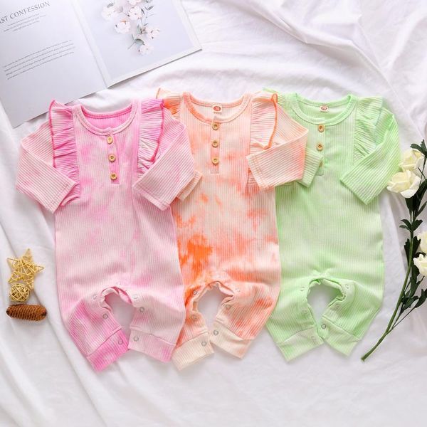 

clothing sets citgeeautumn born baby girls boys long sleeve jumpsuit tie dye ripped romper one-piece spring clothes, White