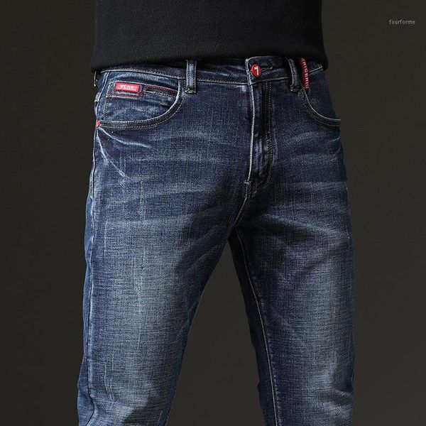 

men's jeans autumn men's solid color micro-elastic classic men straight slim fashion denim trousers male 2021 1, Blue