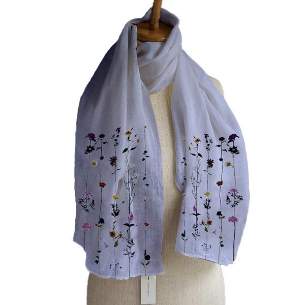

fashion women scarf bohemia flower shawls female scarves solid silk printing long scarf shawl multi purpose elegant neck wraps, Blue;gray