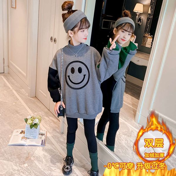

autumn cashmere parent with child sweater and winter girl's korean sle thickened half high collar smile face children's bottom coa, Black