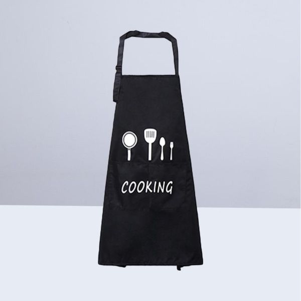 

nordic style apron oilproof and dirt proof cleaning apron hanging neck kitchen cooking pinafore (black)