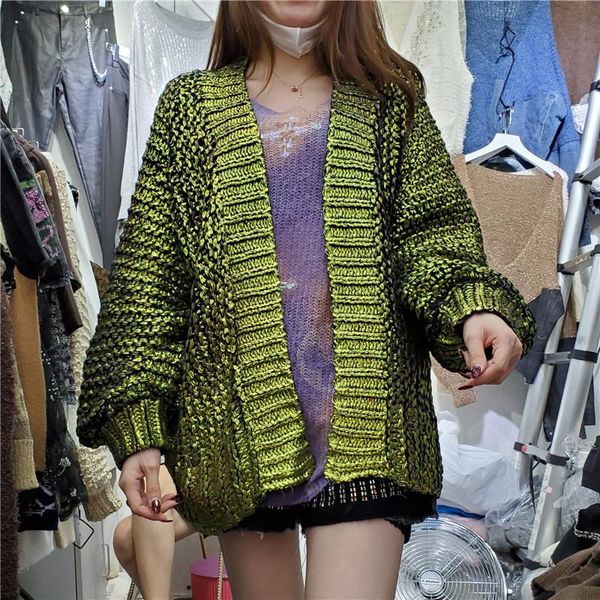 

autumn women gold loose knitting cardigan 2020 new metal color long sleeve female vintage oversized winter clothing, White