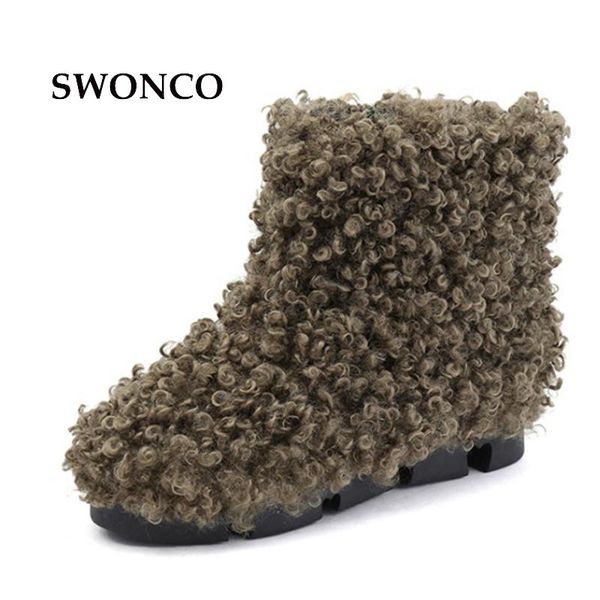 

boots swonco women's ankle 2021 wool warm plush winter boot ladies shoes for women black fashion woman