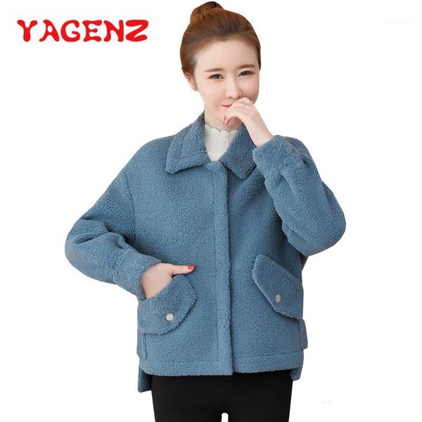 

yagenz imitation lambswool wool coat women short jacket autumn and winter clothing plus size fashion woolen coat female 5501, Black