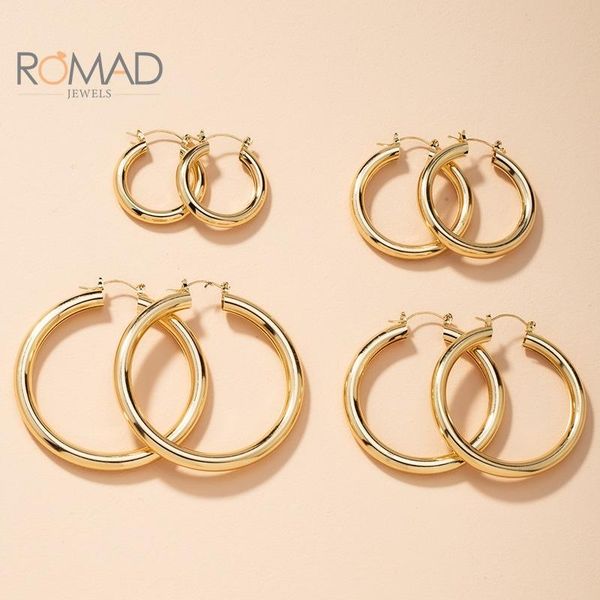 

hoop & huggie romad 40/50/60mm diameter wide earrings women fashion retro round statement wholesale jewelry bijoux femme #p55, Golden;silver