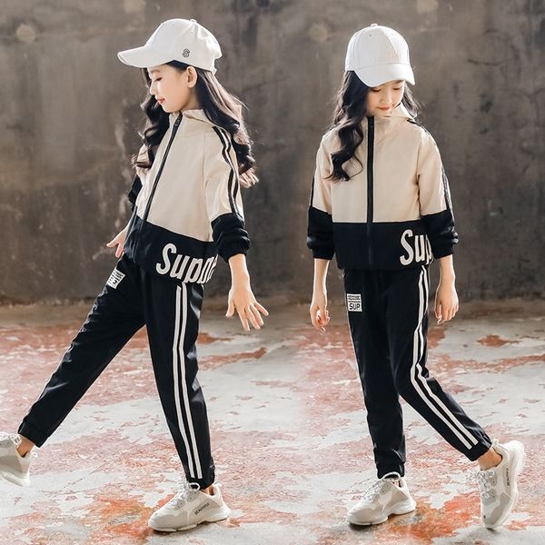 

kids clothes set fashion teen girls tracksuits spring 2pcs children sport suits 8 10 12 year girls clothes size 3 and12 y200325, White