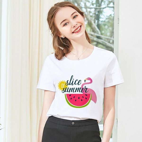 

новое лето 2019 футболка femme flamingo print harajuku футболка женская мода футболки с короткими рукавами белые вершины женские одежды, White