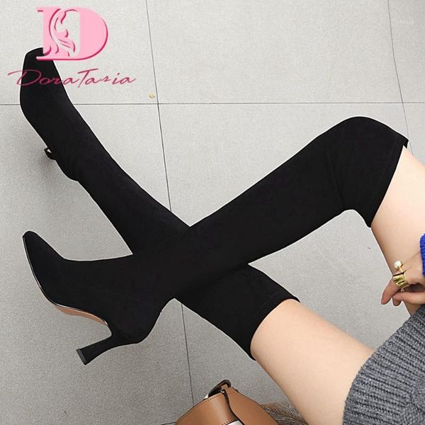 

boots doratasia plus size 34-48 ladies high heels over the knee pointed toe thigh women solid party woman shoes1, Black