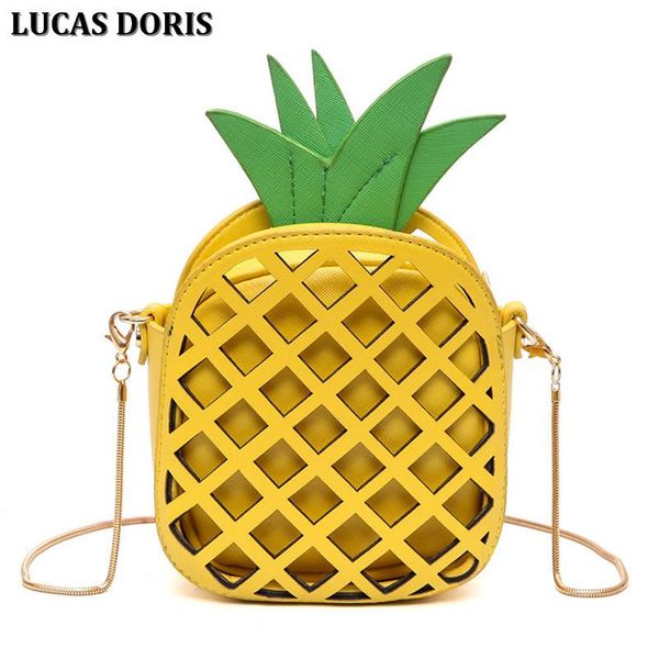 

2020 women's messenger beach bag with chain hollow out mini cute leather handbag for women funny pineapple girls cool party bags