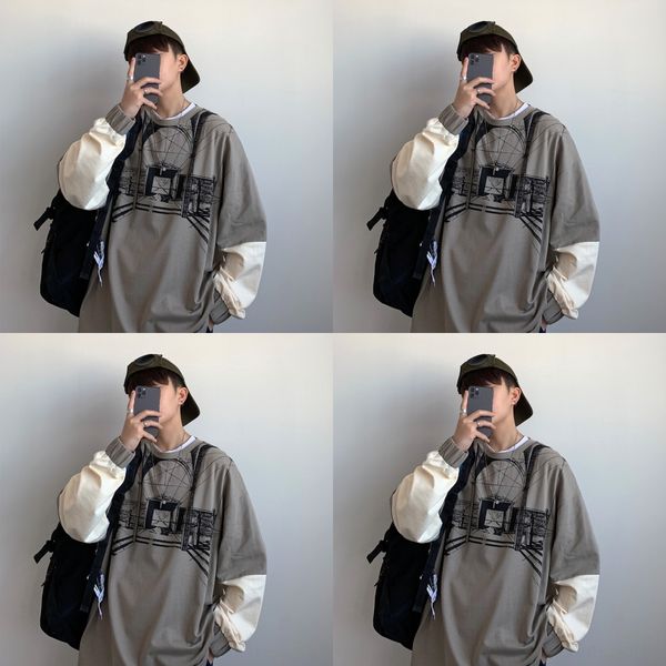 

3yu8h 2020 trend new personalized print loose casual sweater contrast sweatercoat sweatercoat color men's student autumn 07svt, Black