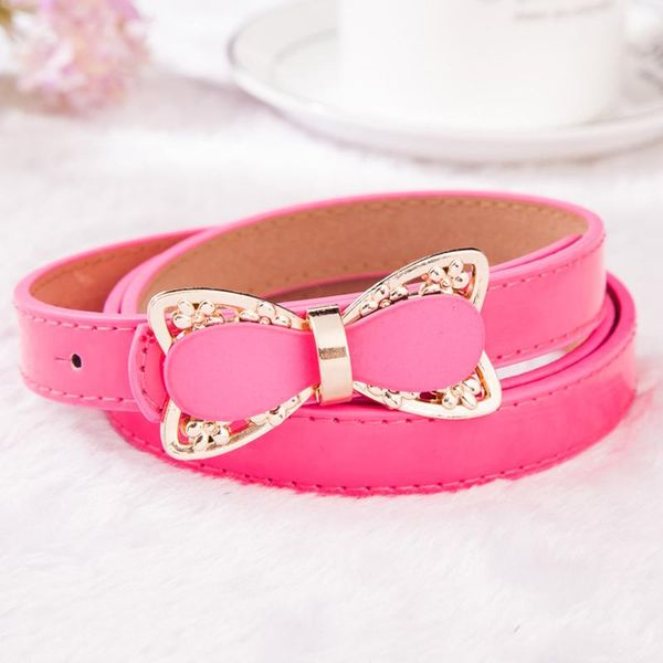 

fashion girls buckle candy color rhinestone bow belt dress partner accessories classic simple belts for women, Black;brown