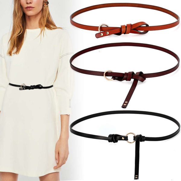 

decorative cow thin pure knot leather small belt women's korean version simple versatile shirt dress, Black;brown