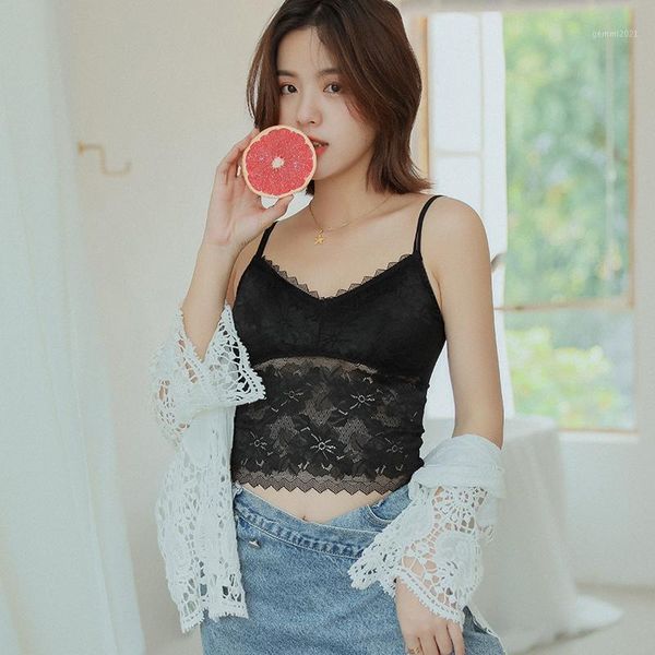 

women's tanks & camis 2021 lace cotton vest women lingerie pad sleeveless straps summer print tube tank one-piece female camisoles, White
