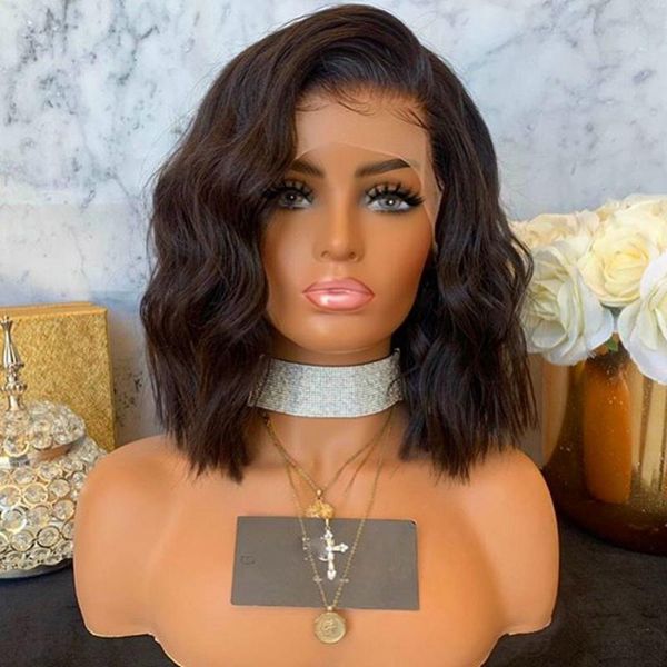 

360 lace frontal natural wave bob human hair wigs for women silk base full lace wavy brazilian remy hair wigs with baby, Black;brown