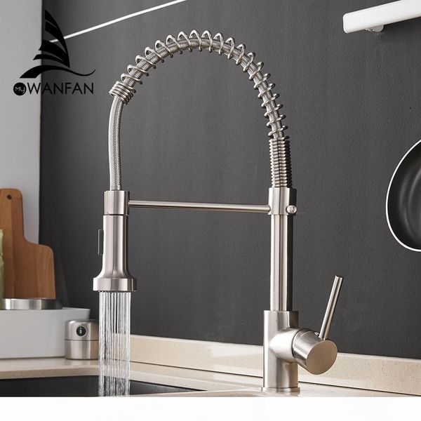

kitchen faucets brush brass faucets for kitchen sink single lever pull out spring spout mixers tap cold water crane 9009 t200423