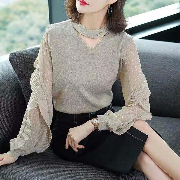 

2020 spring and autumn sweaters new fashion sweaters all-match thin loose short women's lace knitted bottoming shirts1, White;black