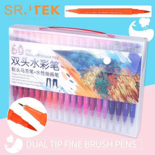 

gift sets 48-100colors fineliner art marker pens dual tip drawing painting watercolor soft brush pen school supplies manga markers1