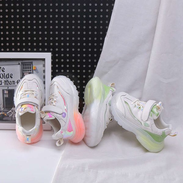 

new 21 spring 2-color children's sports korean leisure velcro double color jelly sole single sho for boys and girls, Black;red