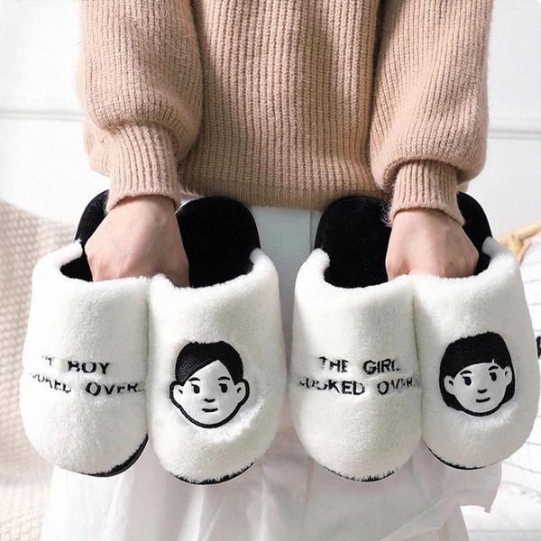 

Women Winter Home Indoor Slippers Ladies Couple Warm Cotton Slippers Shoes Warm Plush Ladies PU Leather Platform Flat Shoe #5j5r, Black