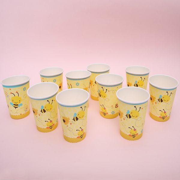 

10pcs cute bee paper disposable cups birthday party tableware decoration
