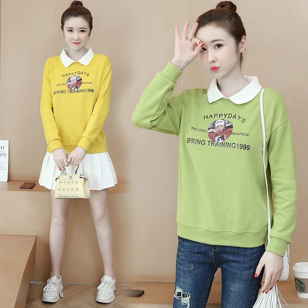 

2020 autumn new korean student sweaterprinted beauty picture polo collar regular loose suitstyle 2020 autumn new korean style student sweate, Black