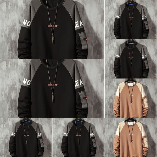 

x99gp long autumn men's neck sleeve wear korean fashion ins loose autumn round 2020 t-shirt clothingsweater clothingsweater men's, Black