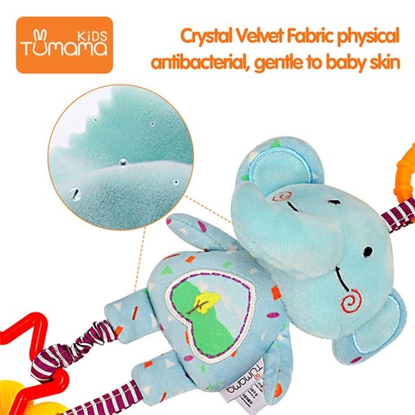 

tumama rattles 4pcs/set plush animal hanging mobiles baby antibiosis no dropping educational toys for newborn kids toy y200111