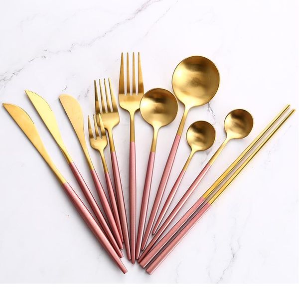 

pink gold western tableware steak knife fork coffee spoon teaspoon steel cutlery set stainless steel home dinner dinner bbycsx