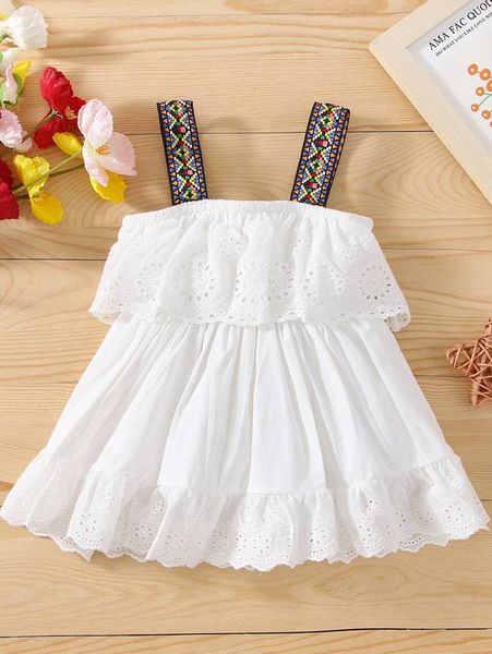 

baby eyelet embroidered ruffle trim geo tape cami dress she, Red;yellow