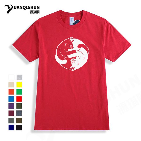 

sport cute yin yang cat t-shirt tai chi cat t-shirt print t-shirt 16 color cotton round neck casual short sleeve tee 3xl