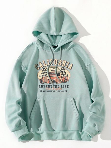 

slogan graphic kangaroo pocket thermal drawstring hoodie w44p#, White;black