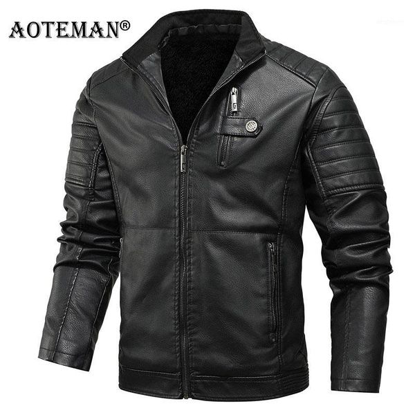 

men's fur & faux men winter pu jackets fleece leather coats solid male warm clothing 2021 windbreaker biker motorcycle jacket thick out, Black